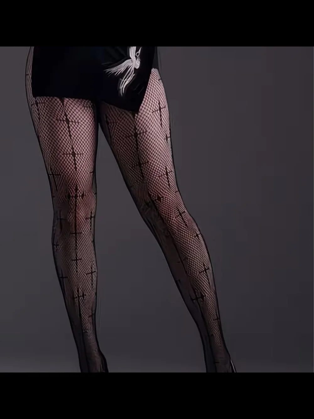Black Plus Sheer Fishnet Stockings with Cross Pattern